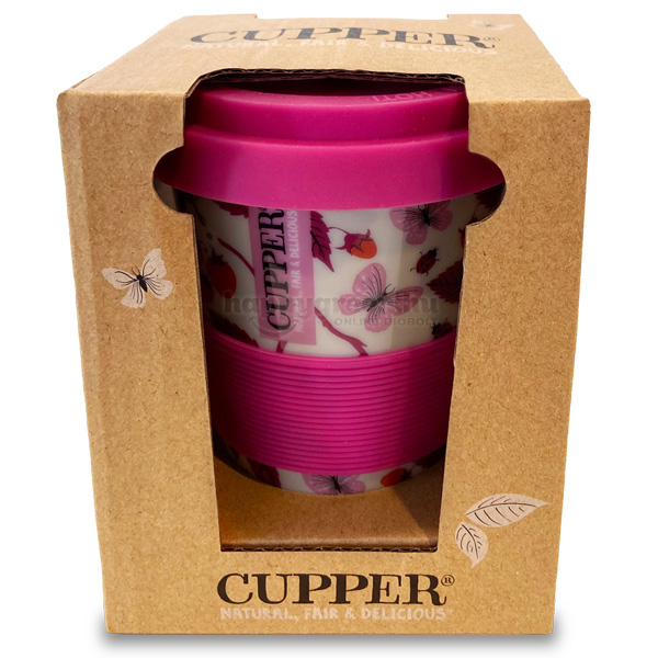 Cupper Keep Cup - Hordozható Porcelán Utazóbögre Fedéllel, Pillangós