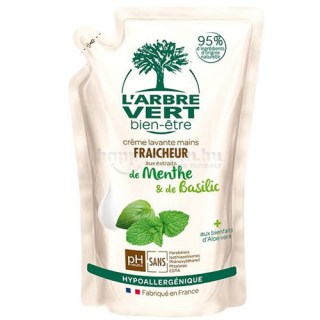 L'Arbre Vert Folyékony Szappan Utántöltő Bio Mentával és Bazsalikommal, 300 ml